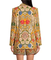 A Loves A Floral Woven Notch Lapel Linen Blend Long Sleeve Button Front Mid Length Coordinating Blazer