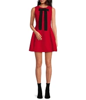 A Loves A Tulip Woven Contrast Bow Round Neck Sleeveless A-Line Mini Dress