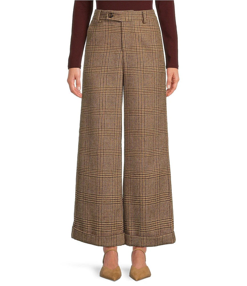 A Loves A Glen Plaid Woven Wool Blend Tweed High Rise Flat Front Coordinating Trousers