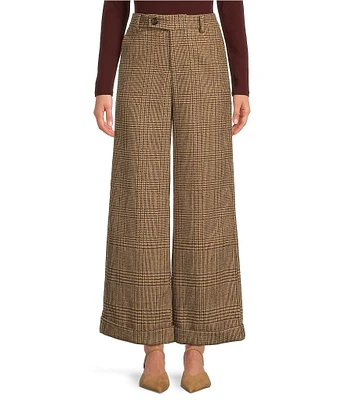 A Loves A Glen Plaid Woven Wool Blend Tweed High Rise Flat Front Coordinating Trousers