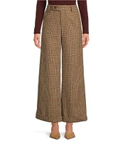 A Loves A Glen Plaid Woven Wool Blend Tweed High Rise Flat Front Coordinating Trousers