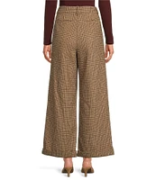 A Loves A Glen Plaid Woven Wool Blend Tweed High Rise Flat Front Coordinating Trousers