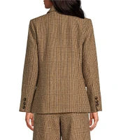 A Loves A Glen Plaid Woven Wool Blend Tweed Notch Lapel Long Sleeve Double Breasted Button Front Coordinating Blazer