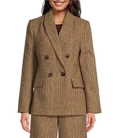 A Loves A Glen Plaid Woven Wool Blend Tweed Notch Lapel Long Sleeve Double Breasted Button Front Coordinating Blazer