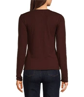 A Loves A Knit Ribbed Scoop Neck Long Sleeve Tee Shirt