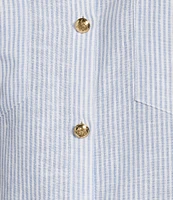 A Loves A Linen Stripe Point Collar Short Bubble Sleeve Button Front Shirt