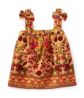 A Loves A Little Girls Batik Print Bow Strap Sleeveless Woven Tank Top