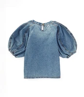 A Loves A Little Girls 2T-6X Denim Bubble Sleeve Top