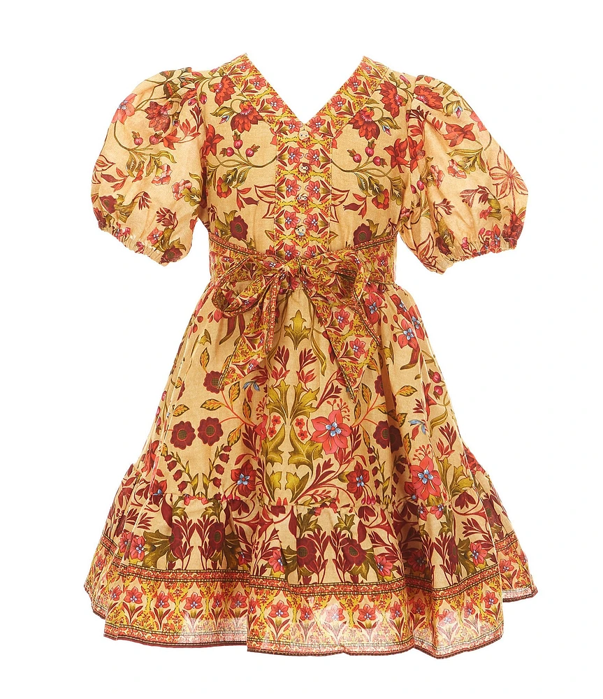 A Loves A Little Girls Batik Print Short Puff Sleeve Wrap Dress
