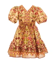 A Loves A Little Girls Batik Print Short Puff Sleeve Wrap Dress