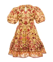 A Loves A Little Girls Batik Print Short Puff Sleeve Wrap Dress