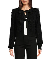 A Loves A Long Sleeve Bow Tie Contrasting Pom Pom Cardigan