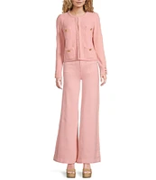 A Loves A Long Sleeve Button Cuff Crew Neck Front Pocket Cardigan