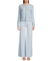 A Loves A Long Sleeve Button Cuff Crew Neck Front Pocket Cardigan