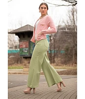 A Loves A Long Sleeve Button Cuff Crew Neck Front Pocket Cardigan