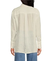 A Loves A Long Sleeve Point Collar Button Front Linen Blouse