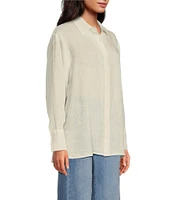 A Loves A Long Sleeve Point Collar Button Front Linen Blouse