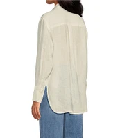 A Loves A Long Sleeve Point Collar Button Front Linen Blouse