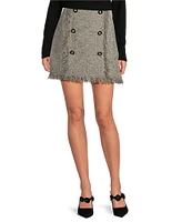 A Loves A Metallic Tweed Fringe High Rise Button Front A-Line Mini Coordinating Skirt