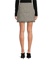 A Loves A Metallic Tweed Fringe High Rise Button Front A-Line Mini Coordinating Skirt