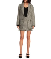 A Loves A Metallic Tweed Fringe Notch Lapel Button Front Oversized Longline Coordinating Blazer