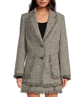 A Loves A Metallic Tweed Fringe Notch Lapel Button Front Oversized Longline Coordinating Blazer