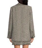 A Loves A Metallic Tweed Fringe Notch Lapel Button Front Oversized Longline Coordinating Blazer