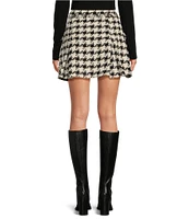 A Loves A Metallic Wool Blend Houndstooth High Rise Embellished Button Front Pleated A-Line Mini Skirt