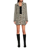 A Loves A Metallic Wool Blend Houndstooth High Rise Embellished Button Front Pleated A-Line Mini Skirt