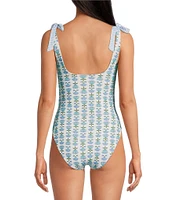 A Loves A Reversible Chevron Flower Bandeau Tie Shoulder One Piece Swimsuit