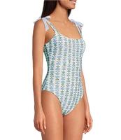 A Loves A Reversible Chevron Flower Bandeau Tie Shoulder One Piece Swimsuit