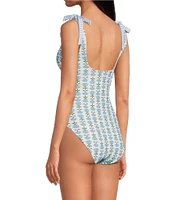 A Loves A Reversible Chevron Flower Bandeau Tie Shoulder One Piece Swimsuit