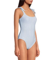 A Loves A Reversible Chevron Flower Bandeau Tie Shoulder One Piece Swimsuit