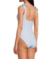 A Loves A Reversible Chevron Flower Bandeau Tie Shoulder One Piece Swimsuit