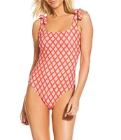 A Loves A Reversible Rio Flower Tie Shoulder Scoop Neck One Piece Swimsuit