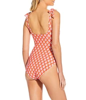 A Loves A Reversible Rio Flower Tie Shoulder Scoop Neck One Piece Swimsuit