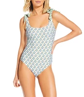 A Loves A Reversible Sunshine Ditzy Floral Stripe Bandeau Tie Shoulder One Piece Swimsuit