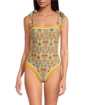 A Loves A Reversible Versailles Floral Bandeau Tie Shoulder One Piece Swimsuit