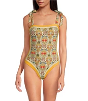 A Loves A Reversible Versailles Floral Bandeau Tie Shoulder One Piece Swimsuit