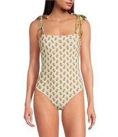 A Loves A Reversible Versailles Floral Bandeau Tie Shoulder One Piece Swimsuit