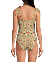 A Loves A Reversible Versailles Floral Bandeau Tie Shoulder One Piece Swimsuit