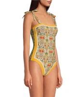 A Loves A Reversible Versailles Floral Bandeau Tie Shoulder One Piece Swimsuit