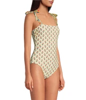 A Loves A Reversible Versailles Floral Bandeau Tie Shoulder One Piece Swimsuit