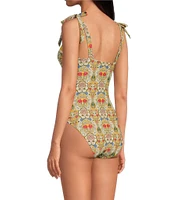 A Loves A Reversible Versailles Floral Bandeau Tie Shoulder One Piece Swimsuit