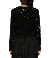 A Loves A Sequin Crew Neck Long Sleeve Bow Tie Front Cropped Cardigan