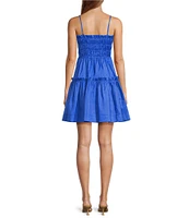 A Loves A Square Neck Sleeveless Spaghetti Strap Smocked Babydoll Mini Dress