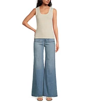A Loves A Stripe Ribbed Knit Scoop Neck Sleeveless Tank