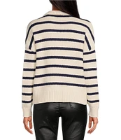 A Loves A Striped Print Long Sleeve Point Collar Knit Sweater