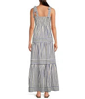 A Loves A Striped Sleeveless Tie Shoulder Smocked Back Tiered Maxi Dress