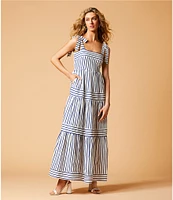 A Loves A Striped Sleeveless Tie Shoulder Smocked Back Tiered Maxi Dress